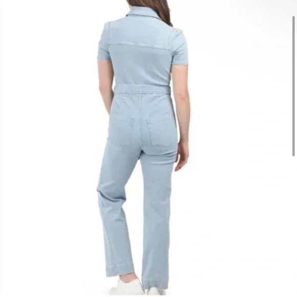 Avec Les Filles denim blue wide leg belted jumpsuit - Picture 3 of 10